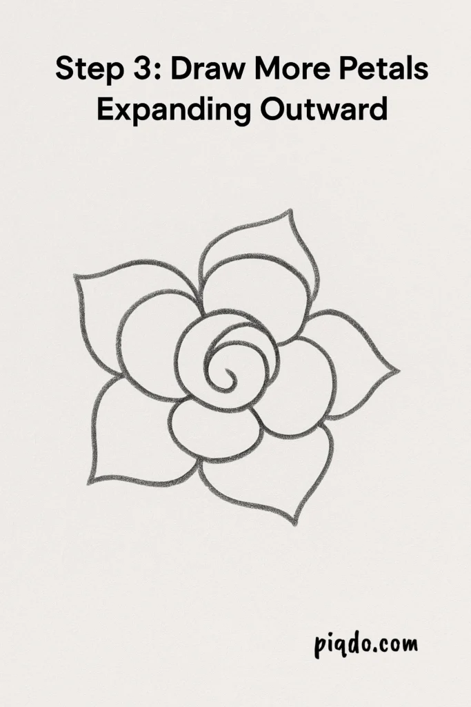step 3 draw more petals expanding outward