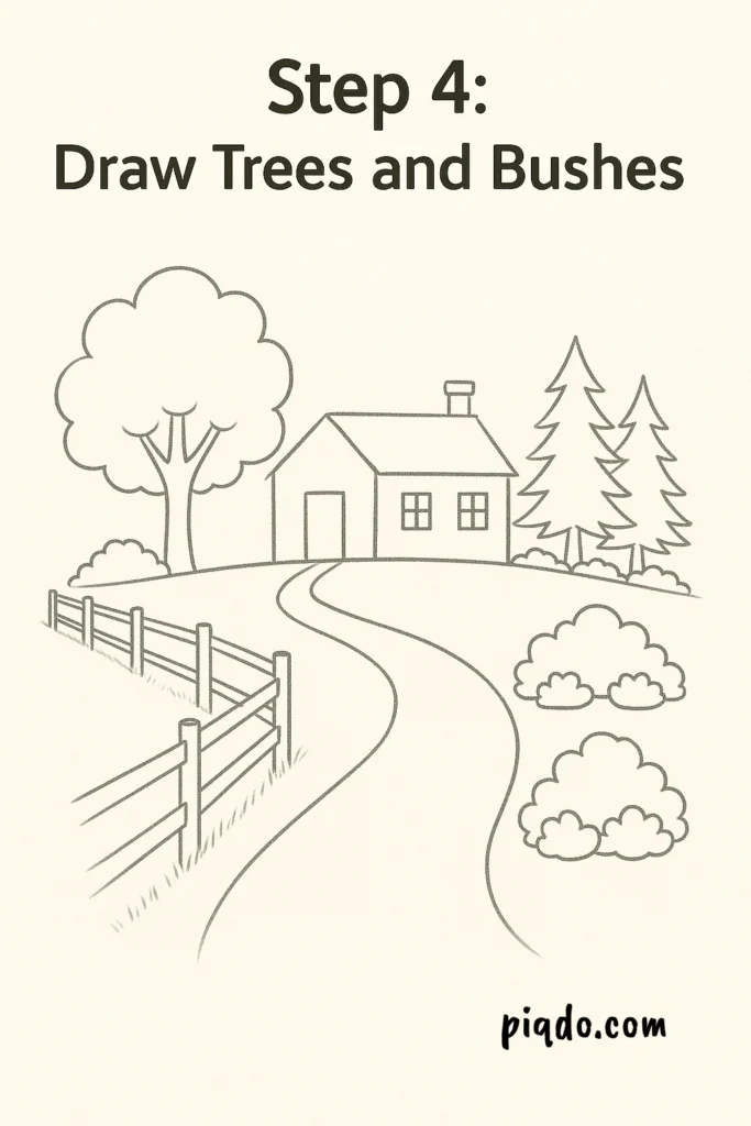 step 4 draw trees and bushes