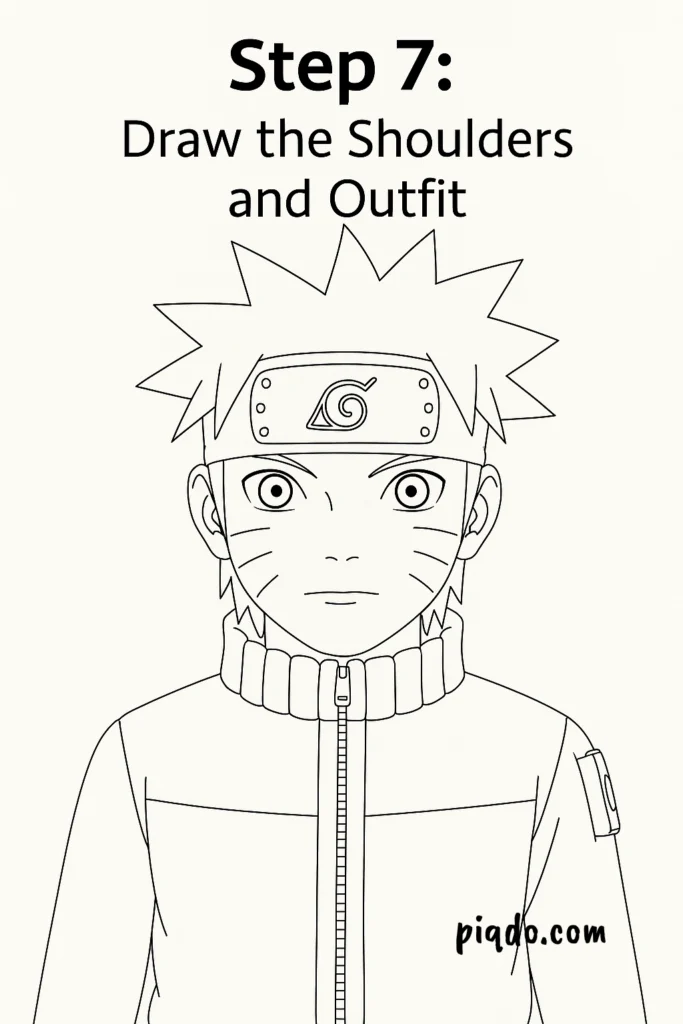 step 7 draw shoulders and outfit naruto