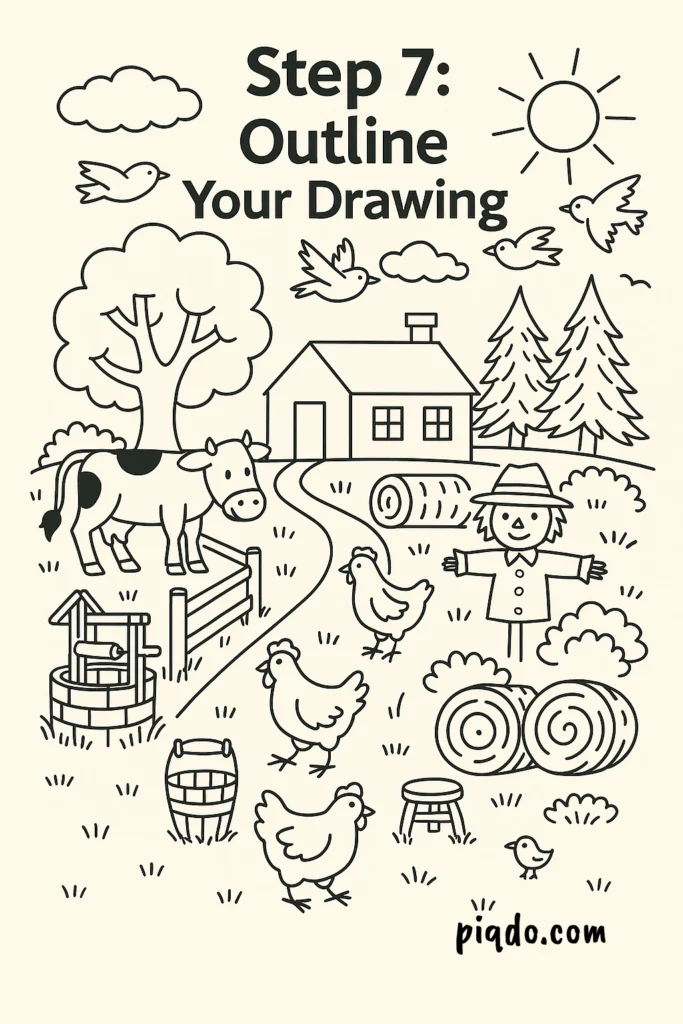 step 7 outline your drawing